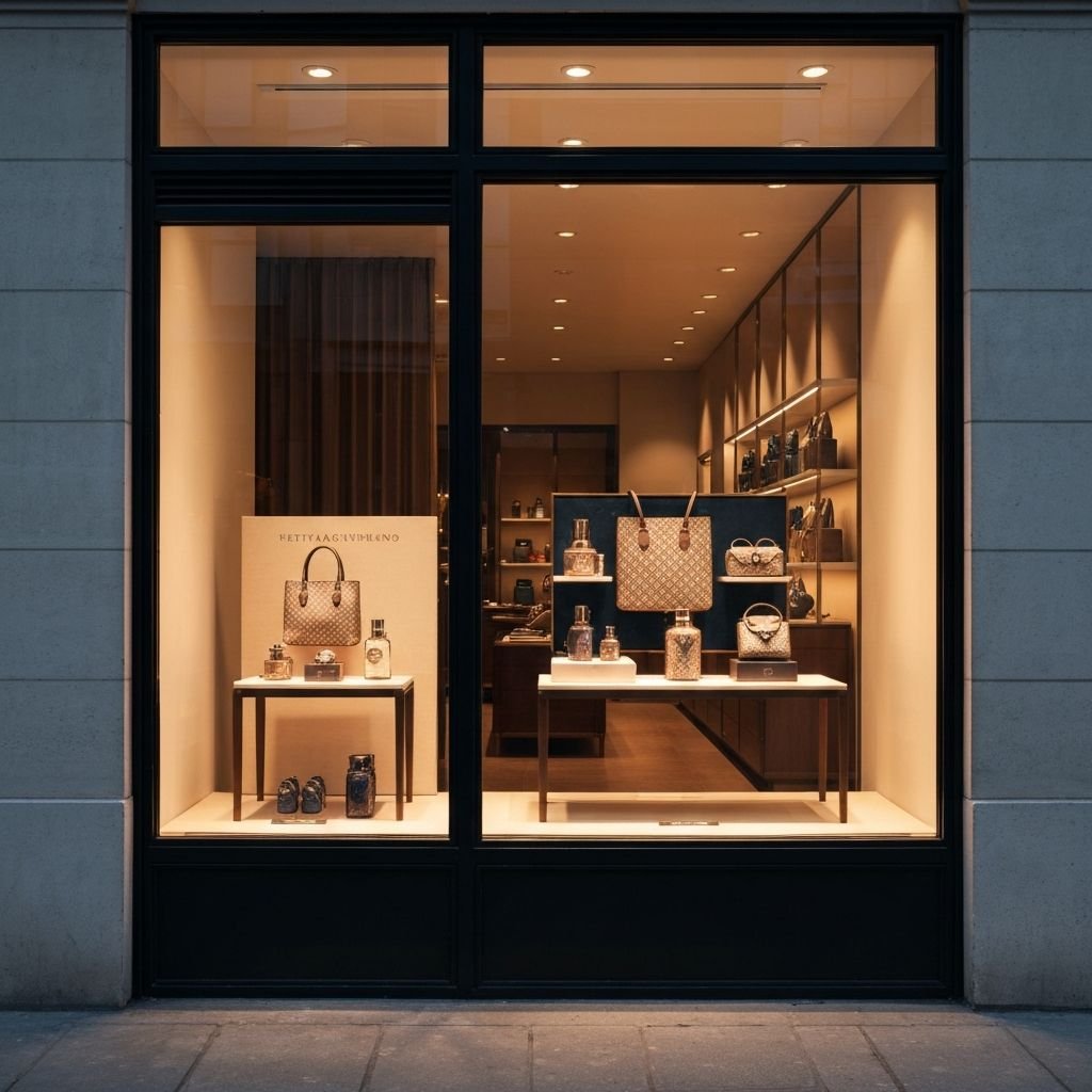 Elegant Parisian storefront at dusk